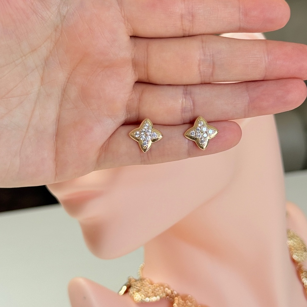 Gold Starburst Cubic Zirconia Stud Earrings